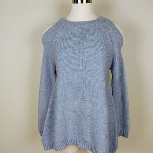 She + Sky Cold Shoulder Rib Knit Sweater Pullover Size S Slate Blue Boho Sweater